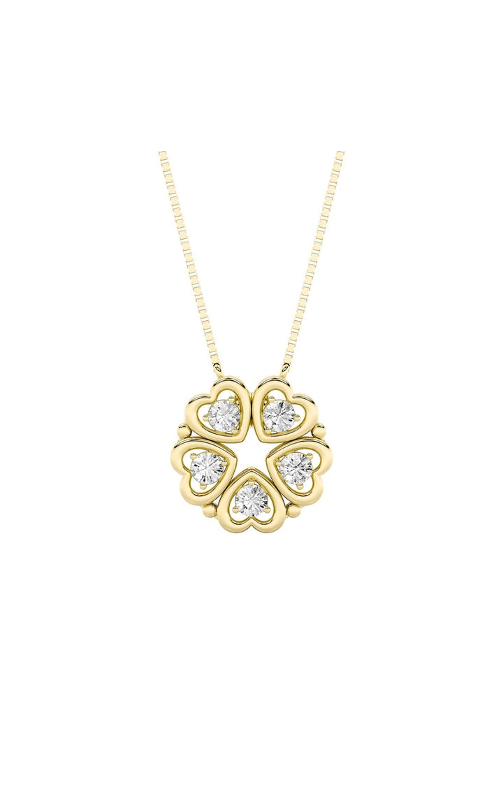1Cttw Round Shaped Lab Grown Diamond (F/VS) Heart Shaped Necklace in 14K Gold