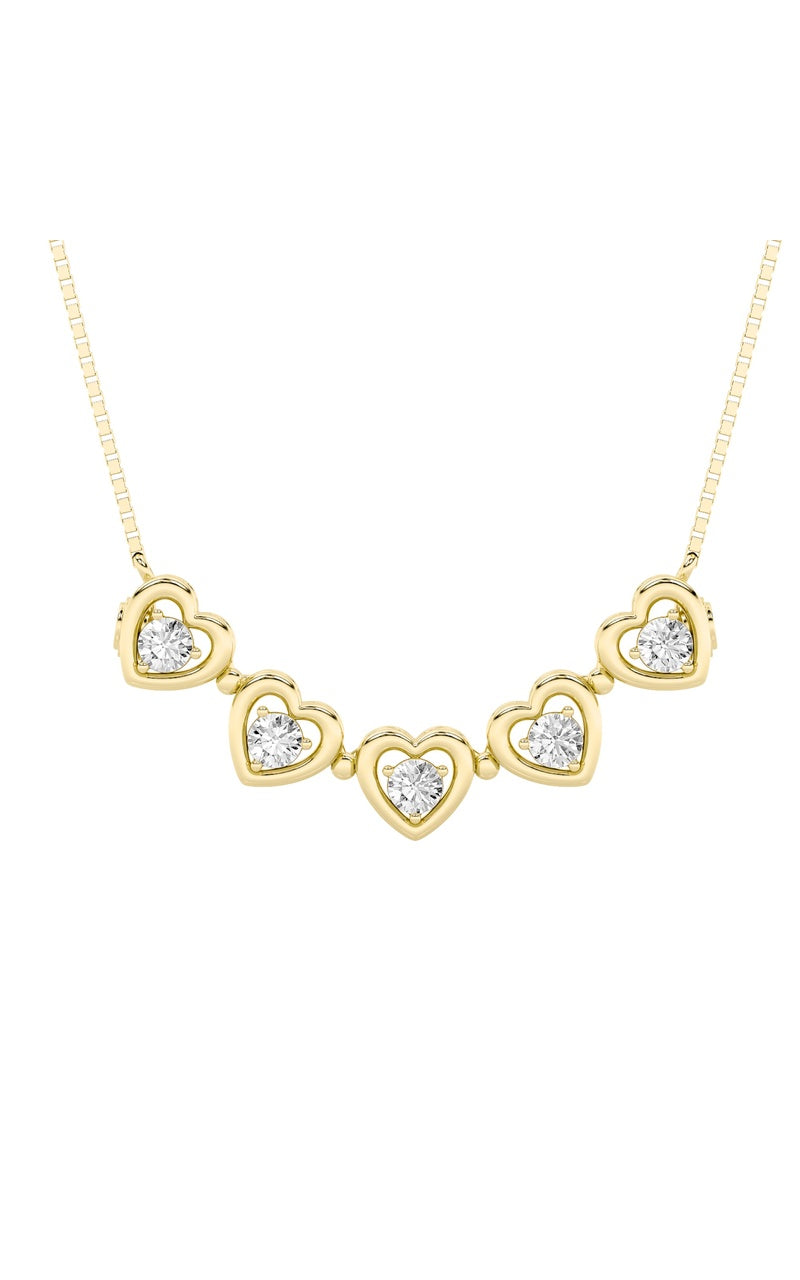 1Cttw Round Shaped Lab Grown Diamond (F/VS) Heart Shaped Necklace in 14K Gold