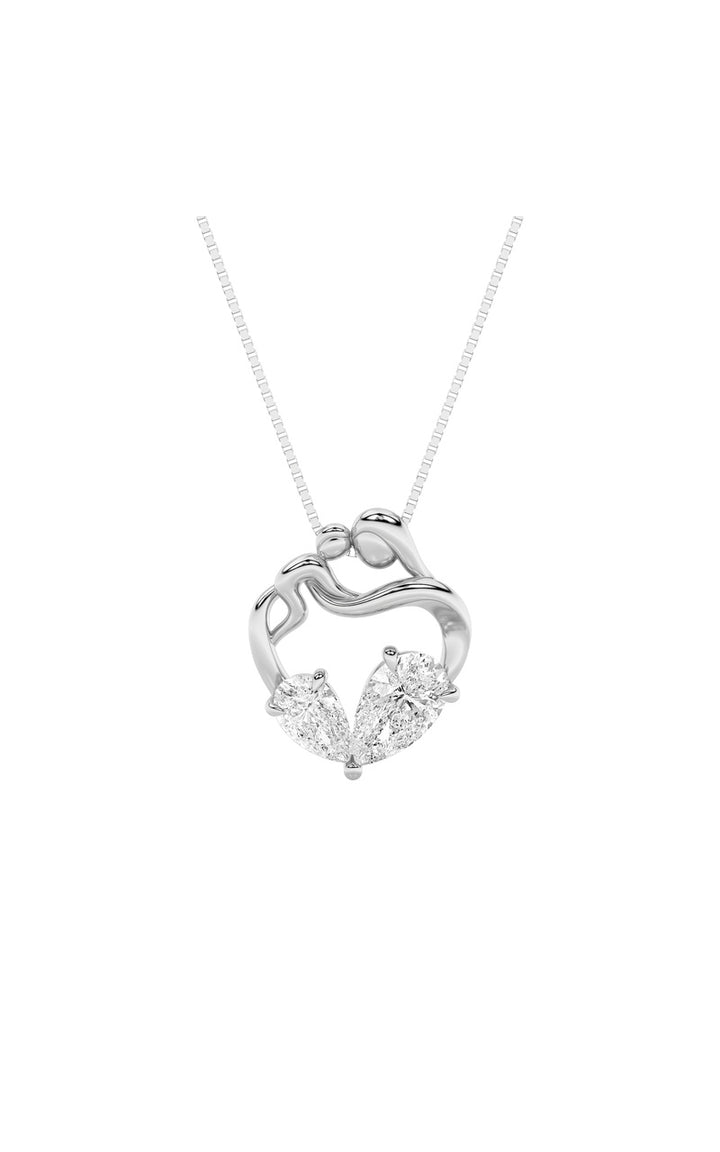 3Cttw Pear Shaped Lab Grown Diamond (F/VS) Mother &amp; Child Heart Shaped Pendant in 14K Gold