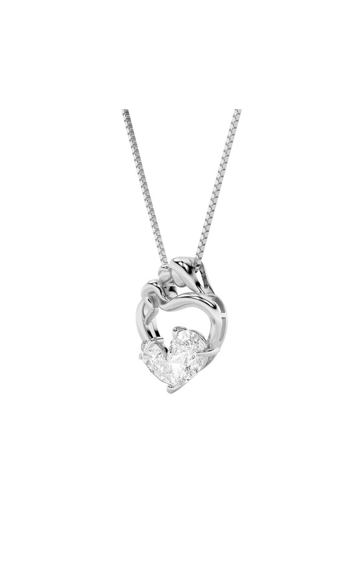 3Cttw Pear Shaped Lab Grown Diamond (F/VS) Mother &amp; Child Heart Shaped Pendant in 14K Gold