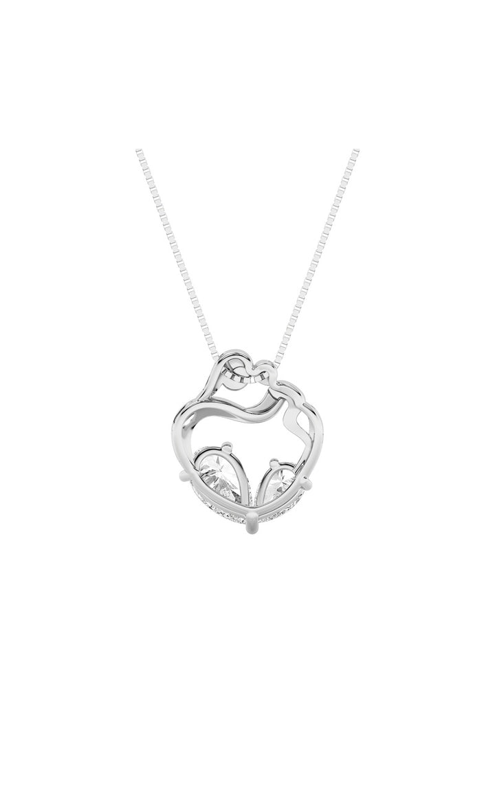 3Cttw Pear Shaped Lab Grown Diamond (F/VS) Mother &amp; Child Heart Shaped Pendant in 14K Gold