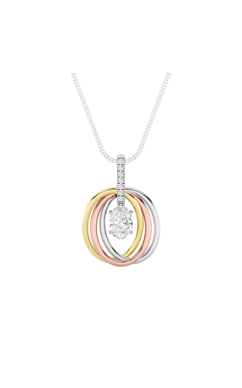 1.5Cttw Oval Shaped Lab Grown Diamond (F/VS) Three Tone Solitaire Accented Pendant in 14K Gold