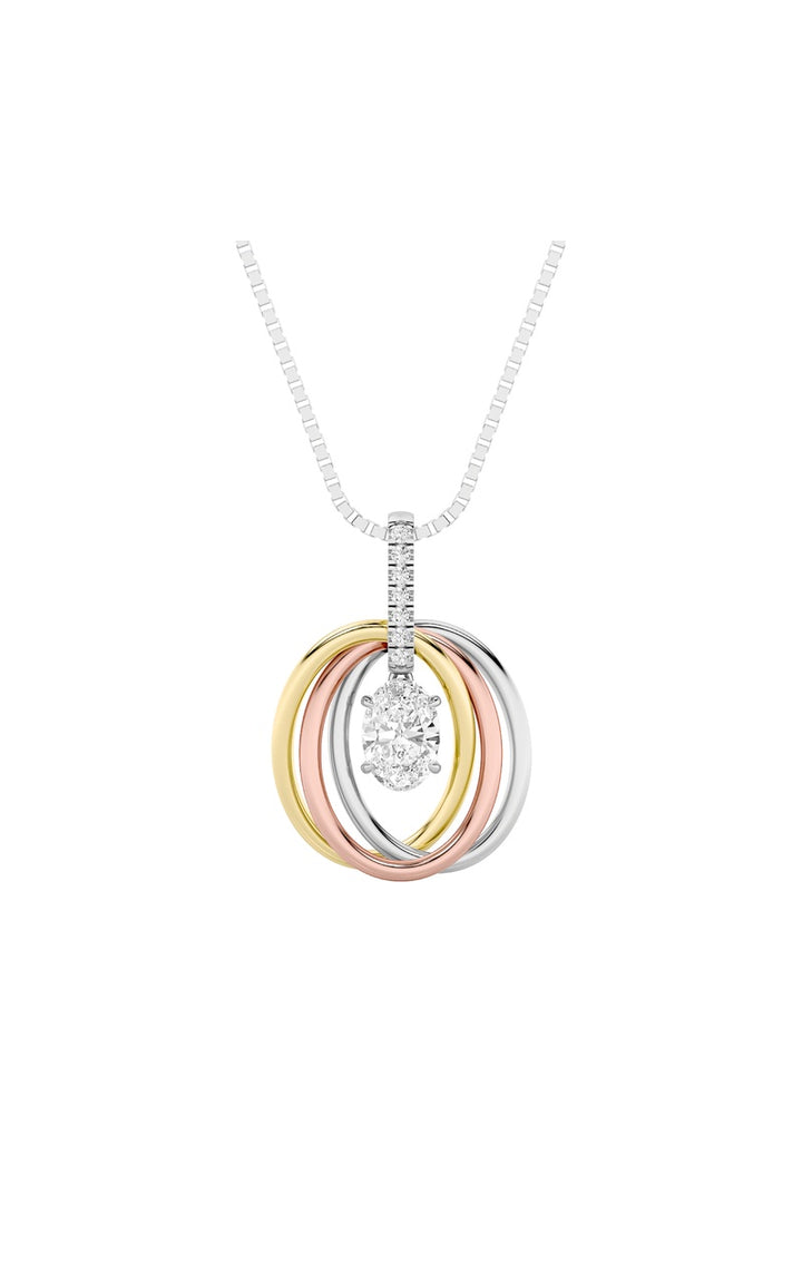 1.5Cttw Oval Shaped Lab Grown Diamond (F/VS) Three Tone Solitaire Accented Pendant in 14K Gold