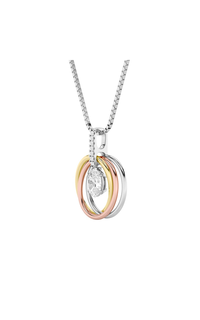1.5Cttw Oval Shaped Lab Grown Diamond (F/VS) Three Tone Solitaire Accented Pendant in 14K Gold
