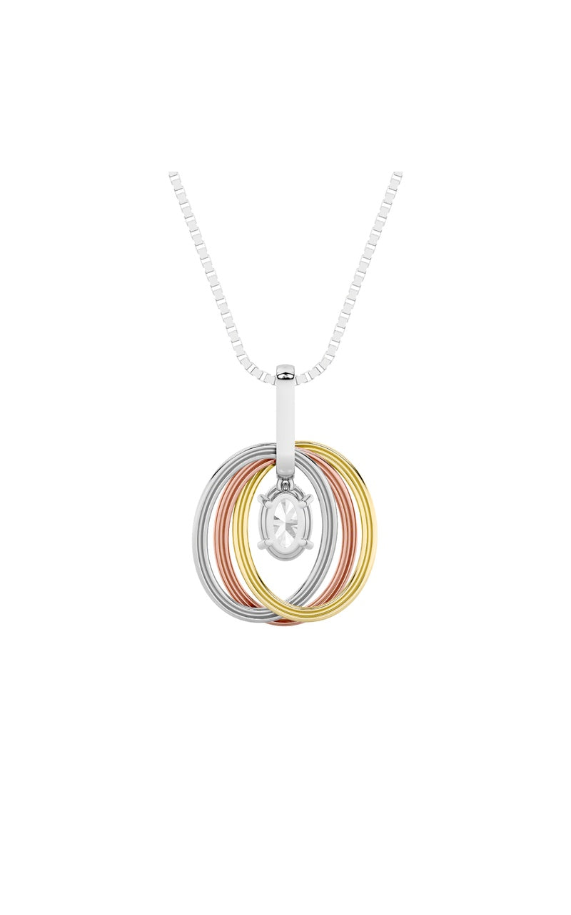 1.5Cttw Oval Shaped Lab Grown Diamond (F/VS) Three Tone Solitaire Accented Pendant in 14K Gold