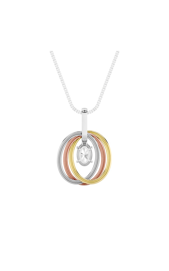 1.5Cttw Oval Shaped Lab Grown Diamond (F/VS) Three Tone Solitaire Accented Pendant in 14K Gold