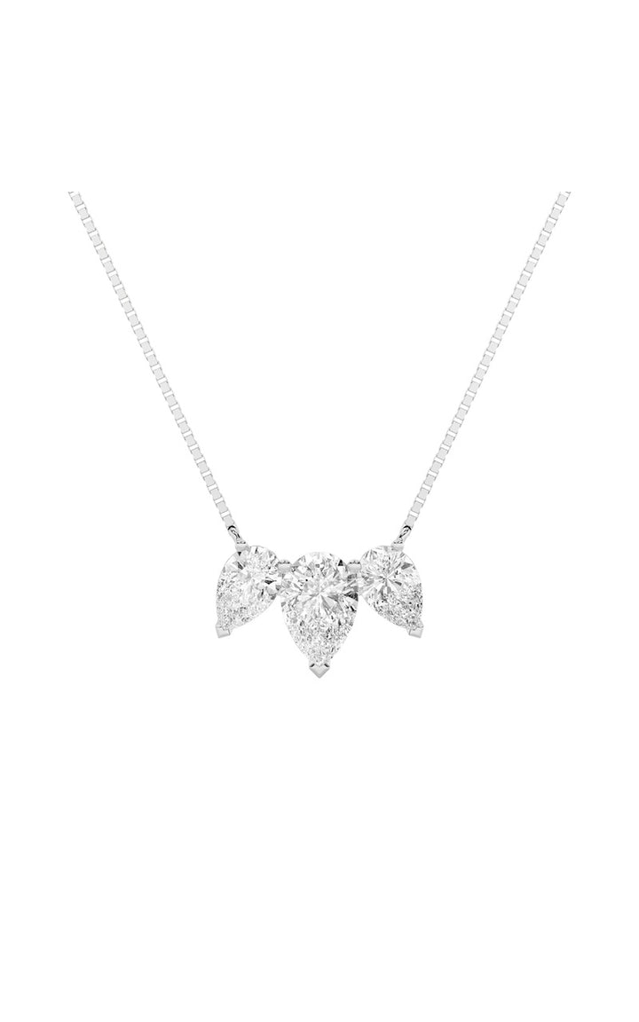 3Cttw Pear Shaped Lab Grown Diamond (F/VS) Three Stone Necklace in 14K Gold