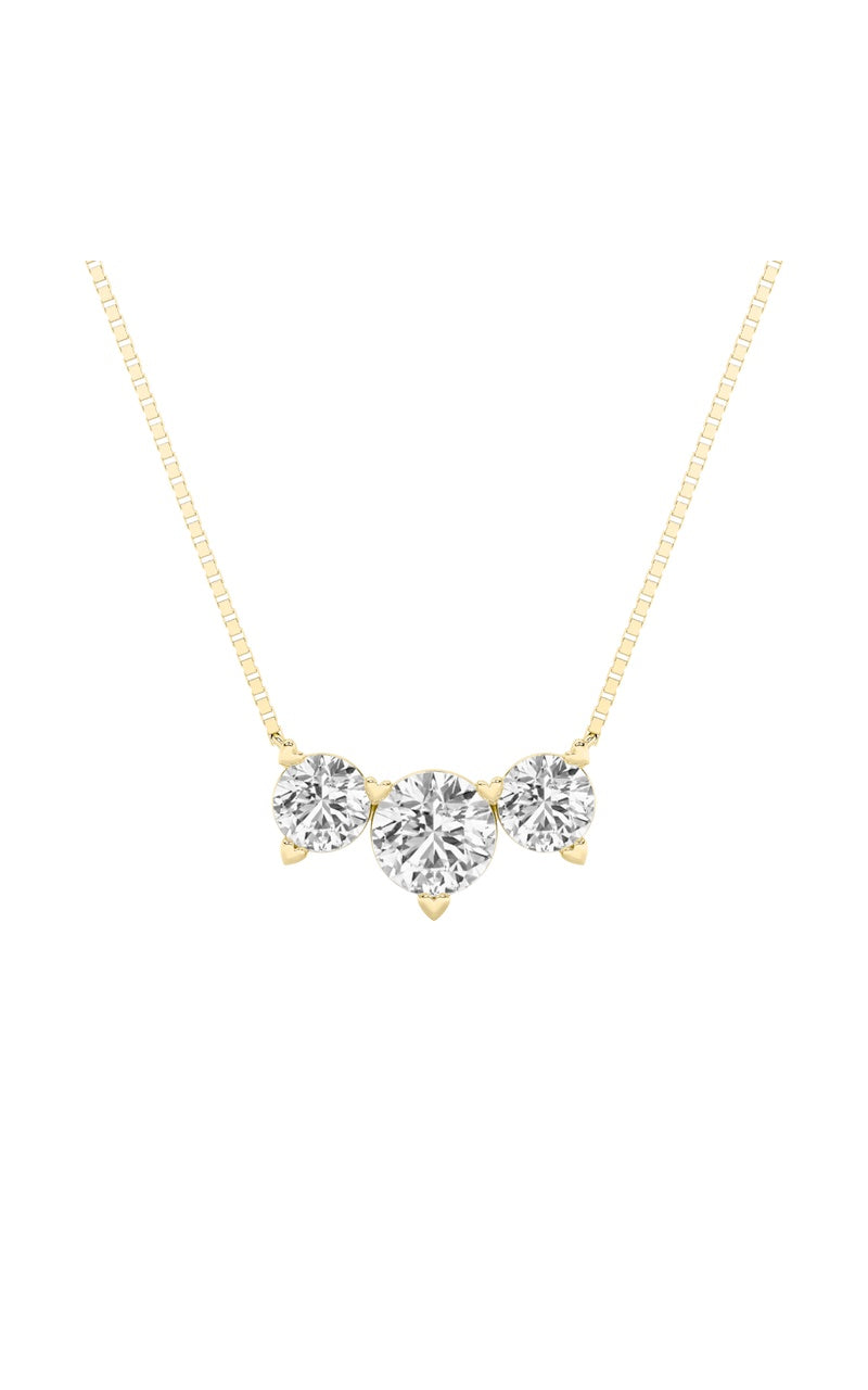 2Cttw Round Shaped Lab Grown Diamond (F/VS) Three Stone Necklace in 14K Gold