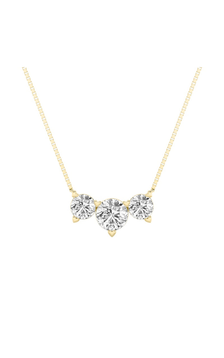 2Cttw Round Shaped Lab Grown Diamond (F/VS) Three Stone Necklace in 14K Gold