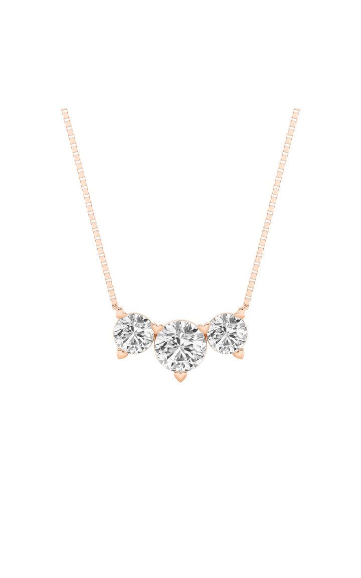 2Cttw Round Shaped Lab Grown Diamond (F/VS) Three Stone Necklace in 14K Gold