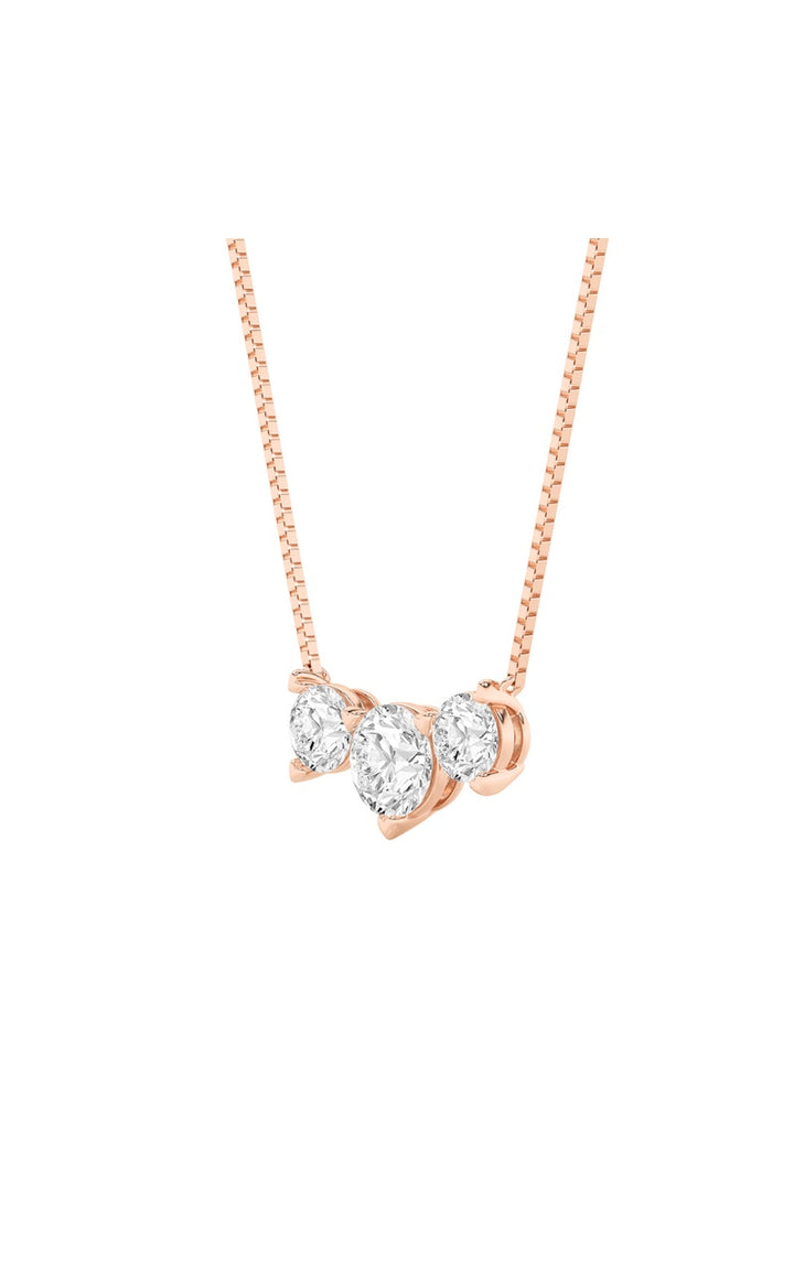 2Cttw Round Shaped Lab Grown Diamond (F/VS) Three Stone Necklace in 14K Gold