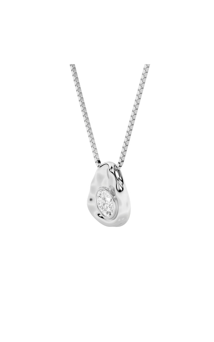 1Cttw Oval Shaped Lab Grown Diamond (F/VVS) Organic Design Solitaire Pendant in 14K Gold