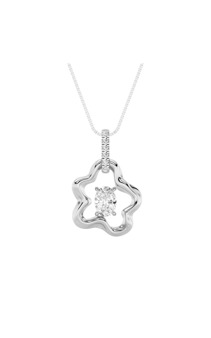 1Cttw Oval Shaped Lab Grown Diamond (F/VS) Organic Design Solitaire Pendant in 14K Gold