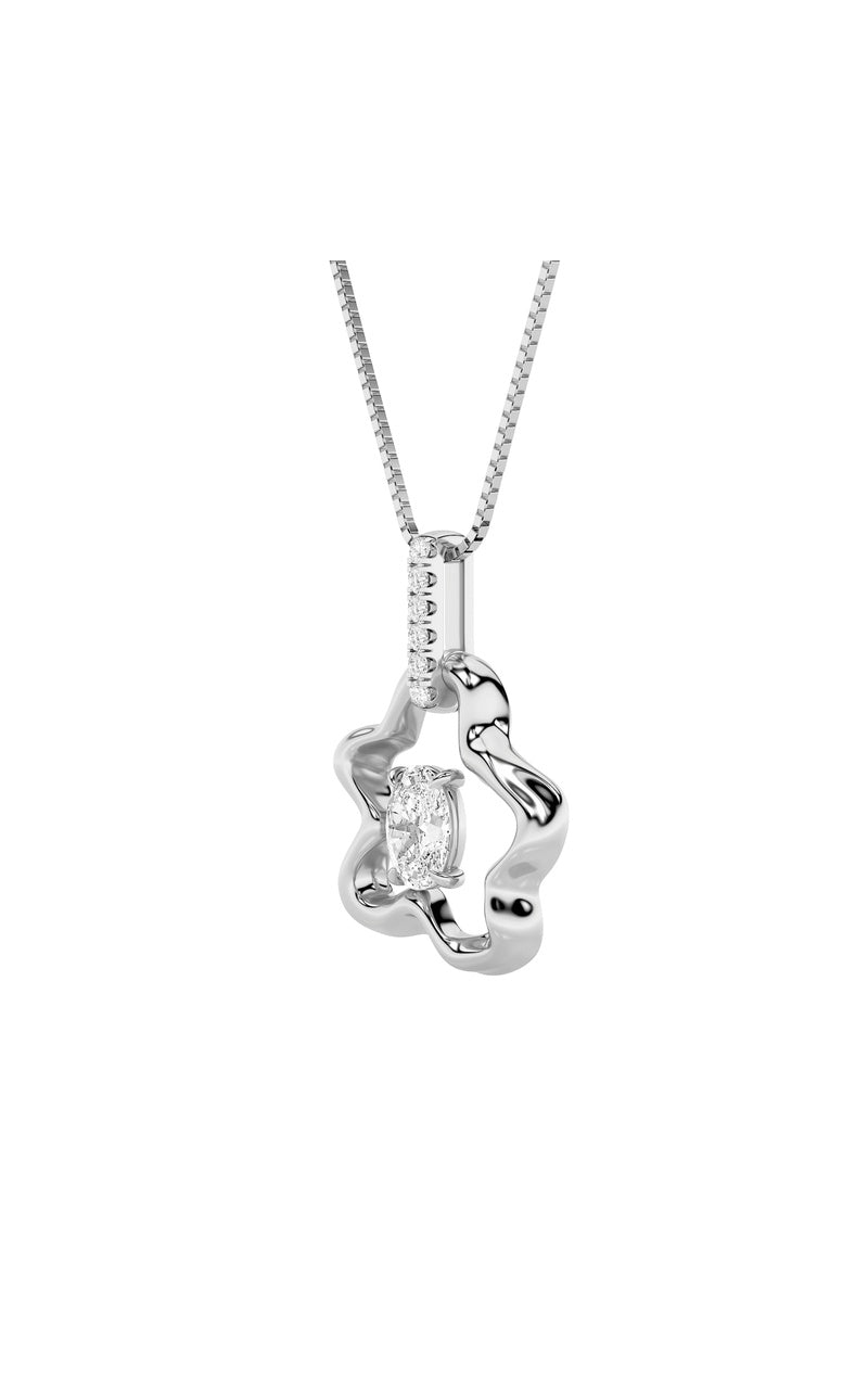 1Cttw Oval Shaped Lab Grown Diamond (F/VS) Organic Design Solitaire Pendant in 14K Gold