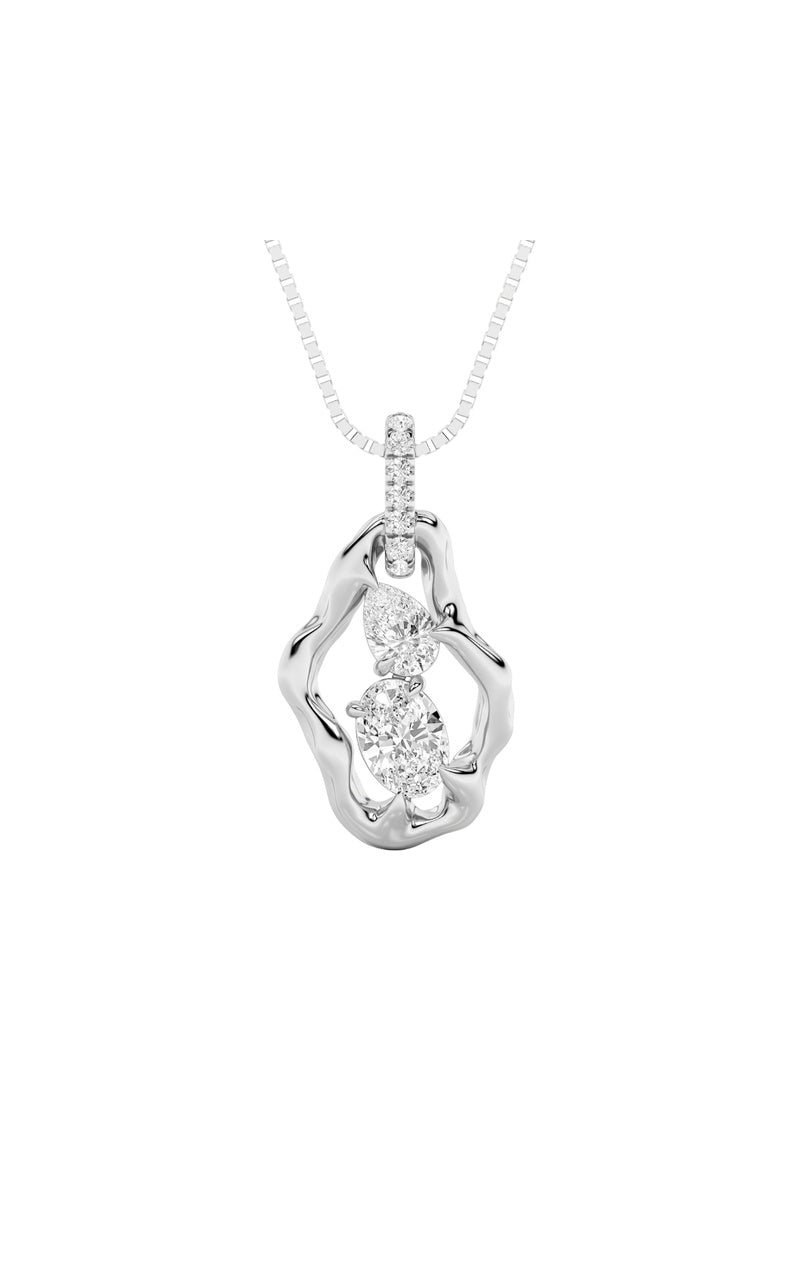 1Cttw Oval Shaped Lab Grown Diamond (F/VS) Organic Design Solitaire Pendant in 14K Gold
