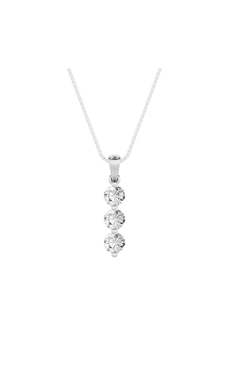 1Cttw Round Shaped Lab Grown Diamond (F/VS) Three Stone Pendant in 14K Gold