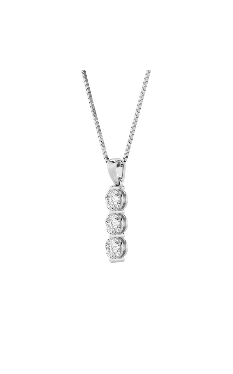 1Cttw Round Shaped Lab Grown Diamond (F/VS) Three Stone Pendant in 14K Gold