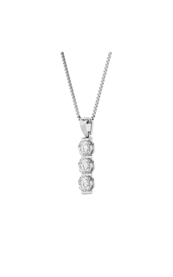 1Cttw Round Shaped Lab Grown Diamond (F/VS) Three Stone Pendant in 14K Gold