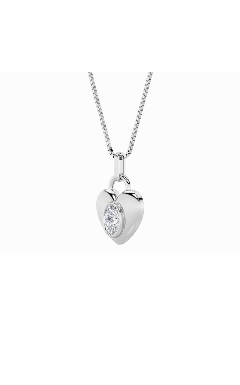 1Cttw Oval Shaped Lab Grown Diamond (F/VS) Heart Pendant in 14K  White Gold
