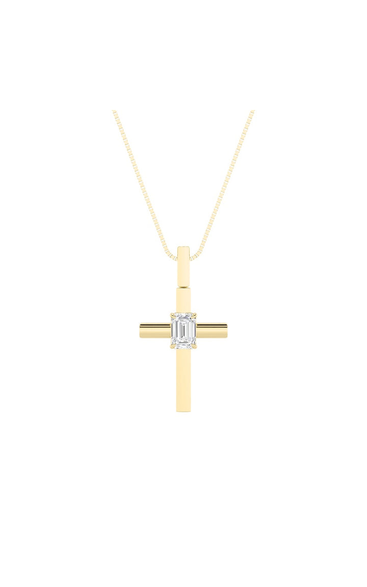 0.5Cttw Emerald Shaped Lab Grown Diamond (F/VS) Cross Pendant in 14K Gold