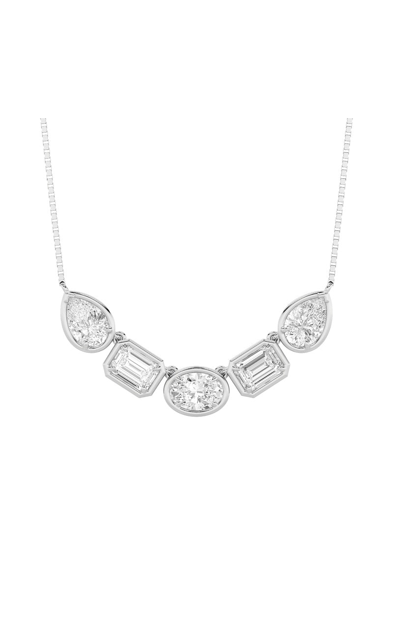 2.5Cttw Oval Shaped Lab Grown Diamond (F/VS) Five Stone Necklace in 14K Gold