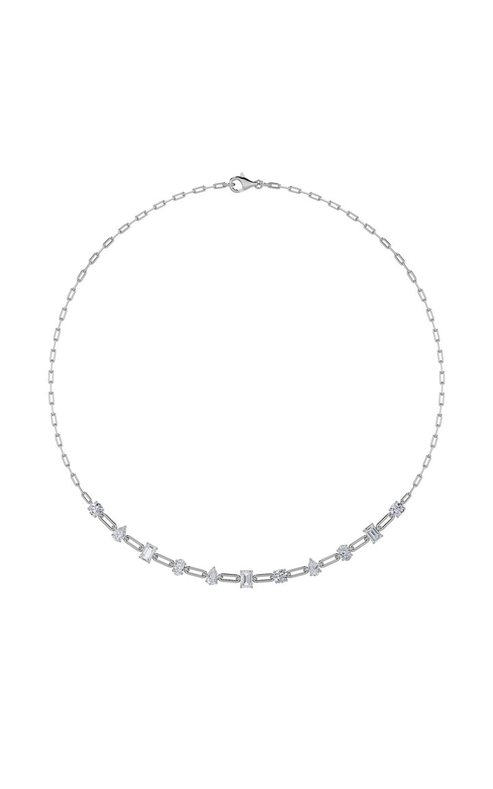 4Cttw Emerald, Pear, Oval and Round Shaped Lab Grown Diamond (F/VS) Station Necklace in 14K Gold