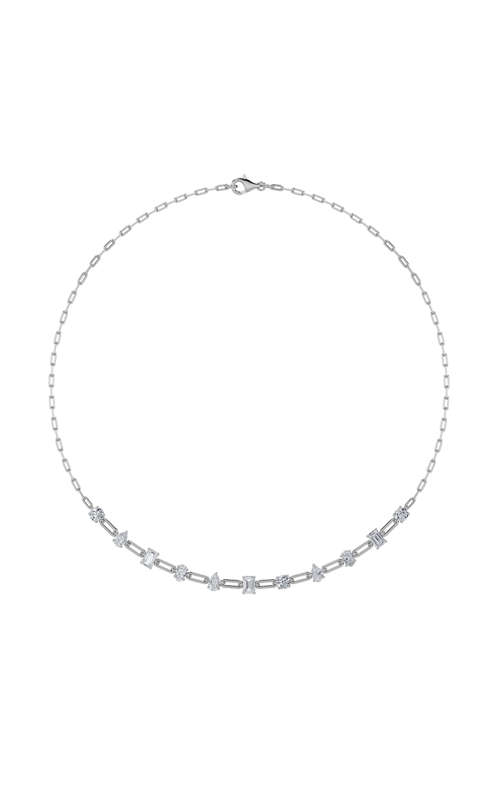 4Cttw Emerald, Pear, Oval and Round Shaped Lab Grown Diamond (F/VS) Station Necklace in 14K Gold