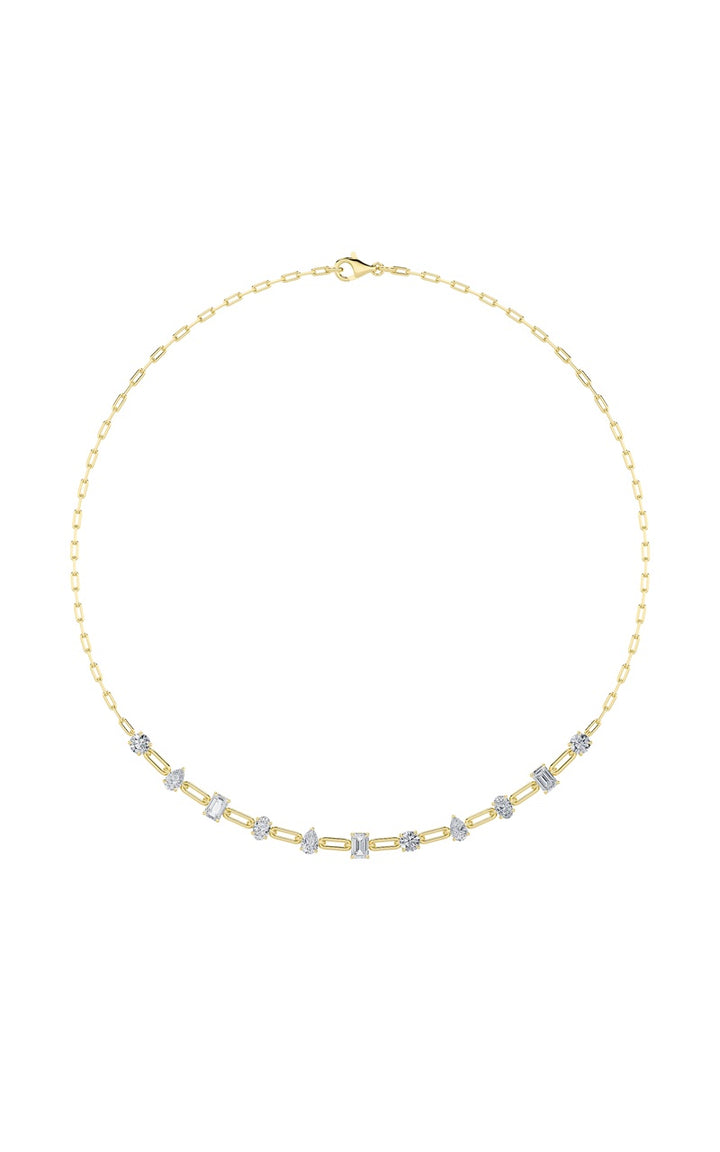 4Cttw Emerald, Pear, Oval and Round Shaped Lab Grown Diamond (F/VS) Station Necklace in 14K Gold