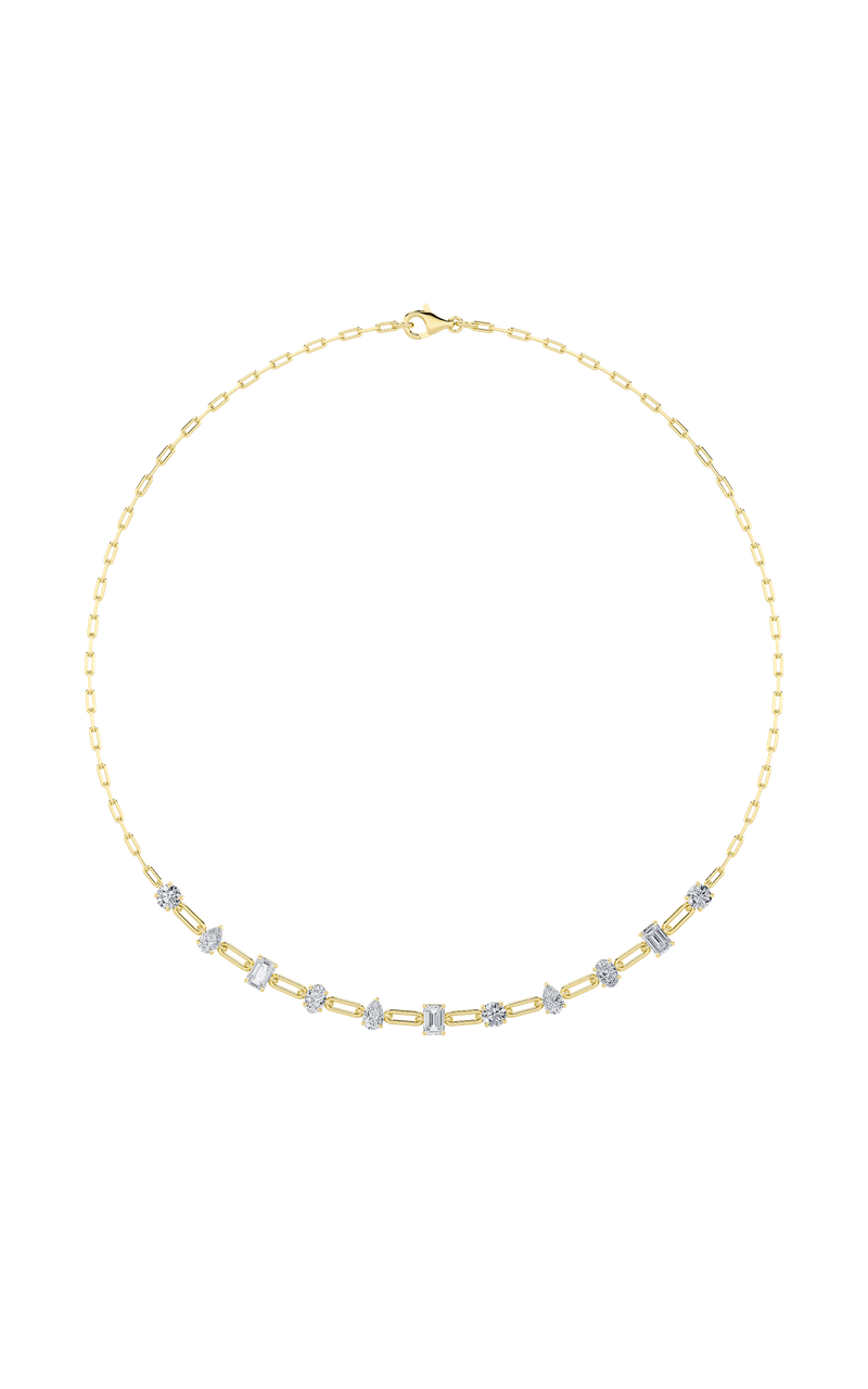 4Cttw Emerald, Pear, Oval and Round Shaped Lab Grown Diamond (F/VS) Station Necklace in 14K Gold