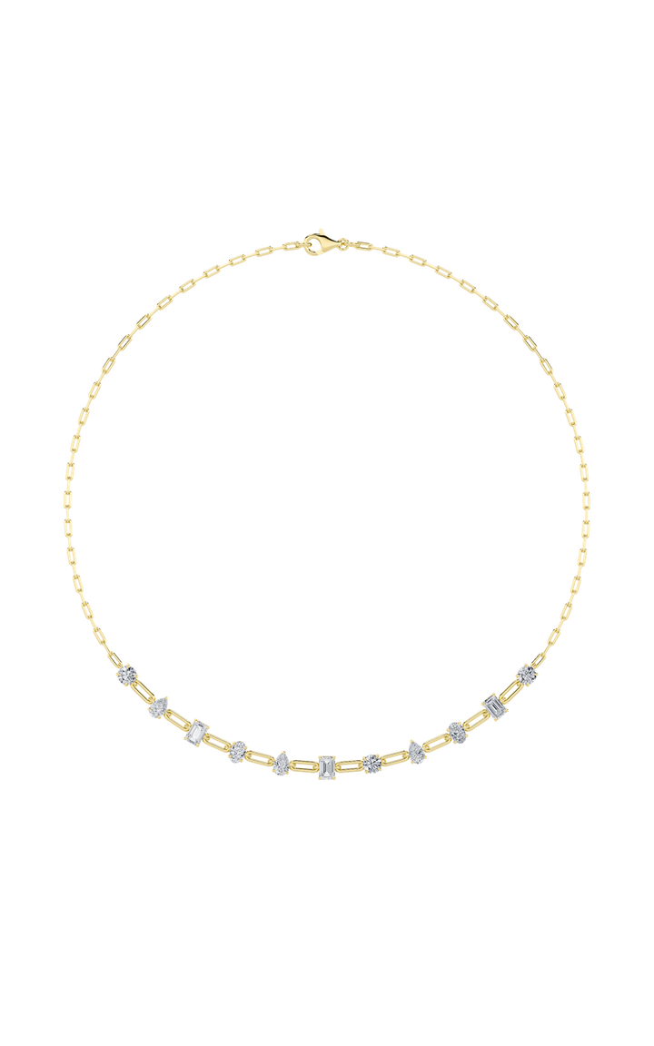 4Cttw Emerald, Pear, Oval and Round Shaped Lab Grown Diamond (F/VS) Station Necklace in 14K Gold