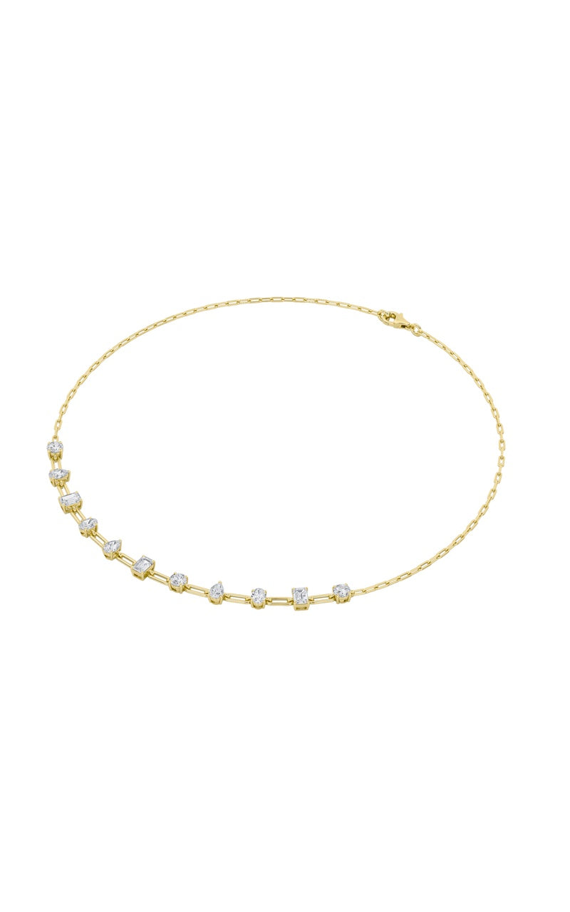 4Cttw Emerald, Pear, Oval and Round Shaped Lab Grown Diamond (F/VS) Station Necklace in 14K Gold