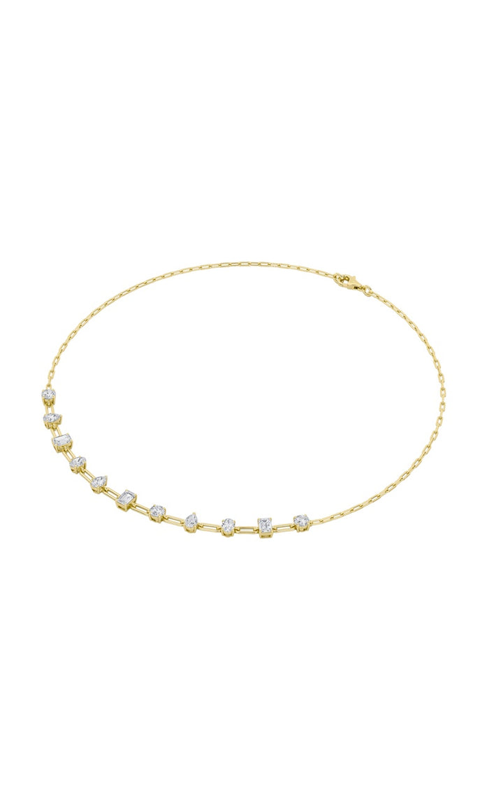 4Cttw Emerald, Pear, Oval and Round Shaped Lab Grown Diamond (F/VS) Station Necklace in 14K Gold