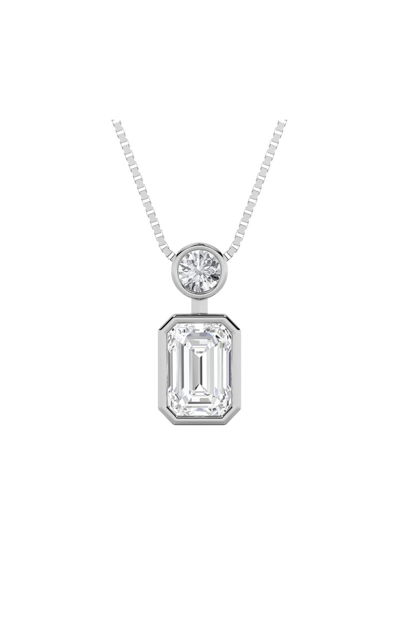 1Cttw Emerald Shaped Lab Grown Diamond (F/VS) Toi et Moi Fashiion Pendant in 14K Gold