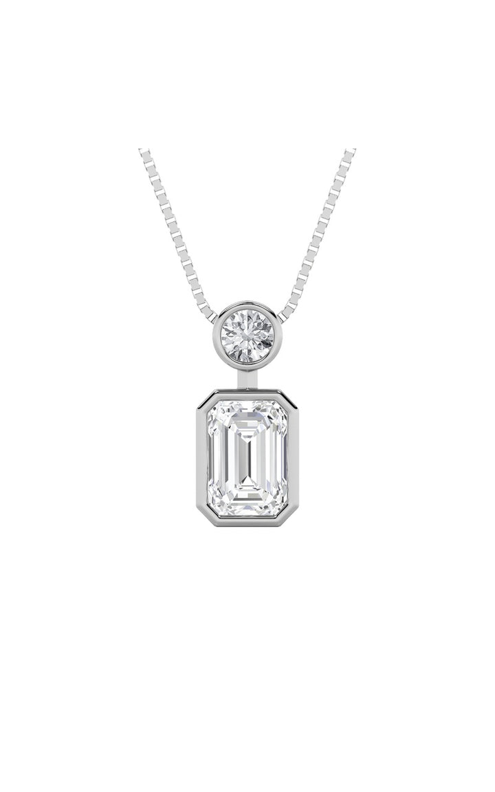 1Cttw Emerald Shaped Lab Grown Diamond (F/VS) Toi et Moi Fashiion Pendant in 14K Gold