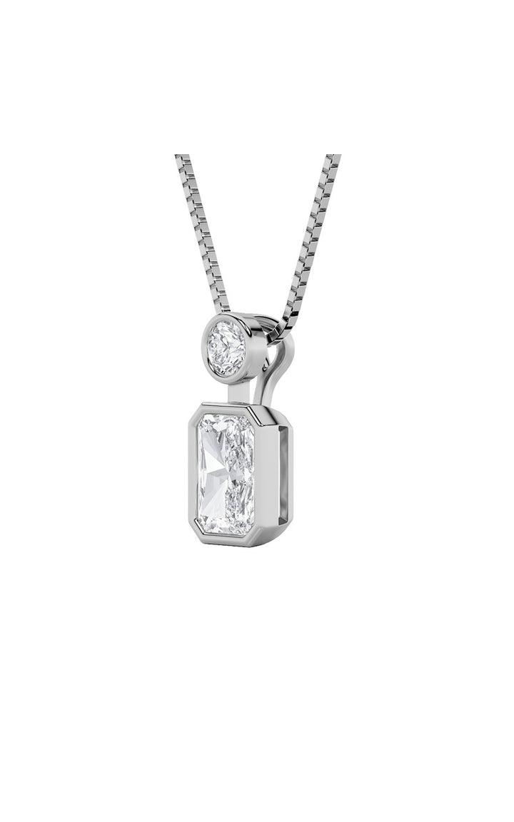 1Cttw Emerald Shaped Lab Grown Diamond (F/VS) Toi et Moi Fashiion Pendant in 14K Gold