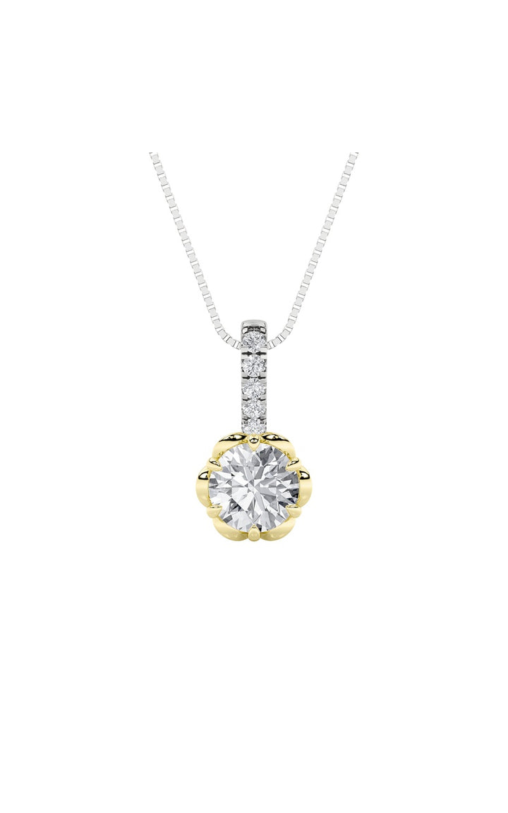 1.5Cttw Round Shaped Lab Grown Diamond (F/VS) Two Tone  Pendant in 14K Gold