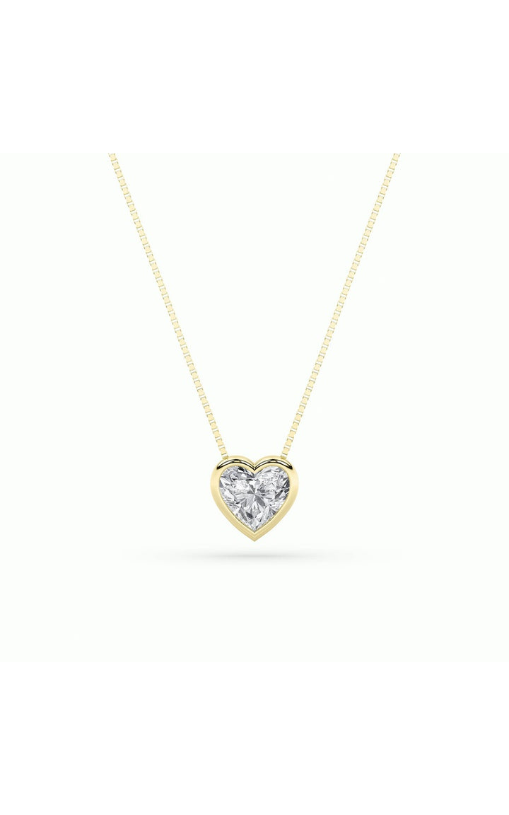 1Cttw Heart Shaped Lab Grown Diamond (F/VS) BezelSet Solitaire Pendant in 14K Gold
