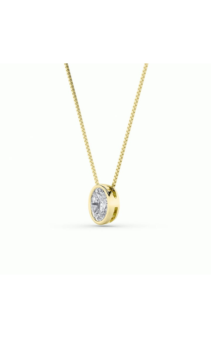 1Cttw Oval Shaped Lab Grown Diamond (F/VS) Bezel Set Solitaire Pendant in 14K Gold