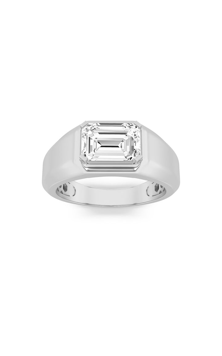 3Cttw Emerald Shaped Lab Grown Diamond (F/VS) Mens Ring in 14K White Gold