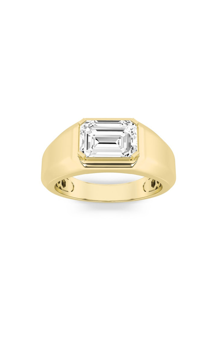 3Cttw Emerald Shaped Lab Grown Diamond (F/VS) Mens Ring in 14K White Gold