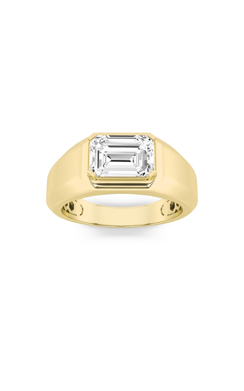 3Cttw Emerald Shaped Lab Grown Diamond (F/VS) Mens Ring in 14K White Gold