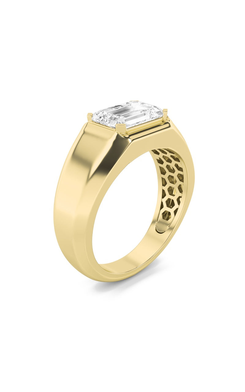 3Cttw Emerald Shaped Lab Grown Diamond (F/VS) Mens Ring in 14K White Gold