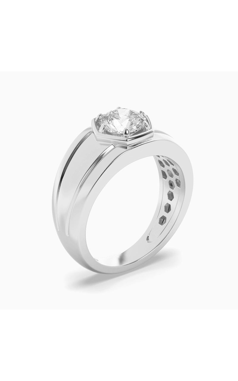 2Cttw Round Shaped Lab Grown Diamond (F/VS) Mens Ring in 14K White Gold