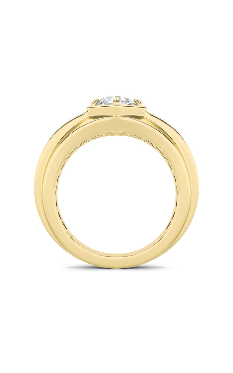 2Cttw Round Shaped Lab Grown Diamond (F/VS) Mens Ring in 14K Yellow Gold