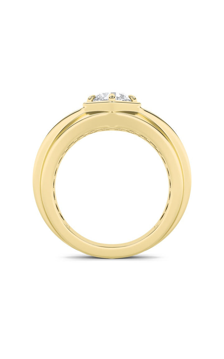 2Cttw Round Shaped Lab Grown Diamond (F/VS) Mens Ring in 14K Yellow Gold