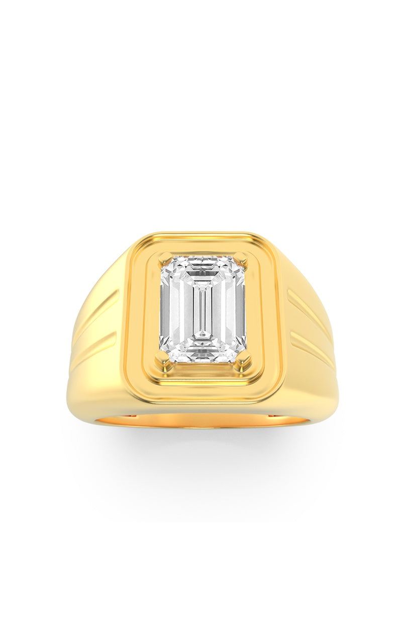 2Cttw Emerald Shaped Lab Grown Diamond (G/VS) Mens Ring in 14K Yellow Gold