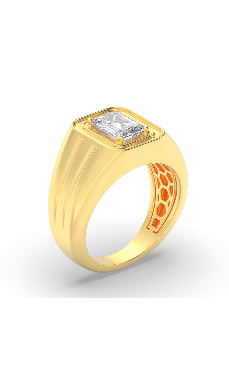 2Cttw Emerald Shaped Lab Grown Diamond (G/VS) Mens Ring in 14K Yellow Gold