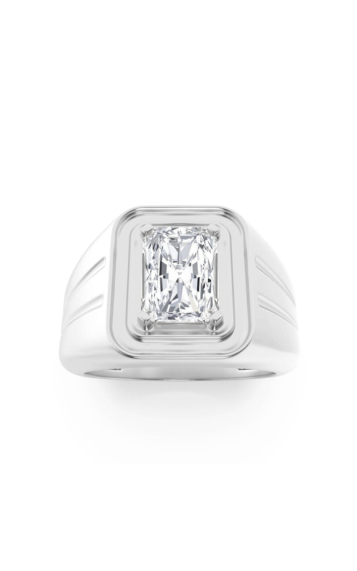 2Cttw Emerald Shaped Lab Grown Diamond (F/VS) Mens Ring in 14K White Gold