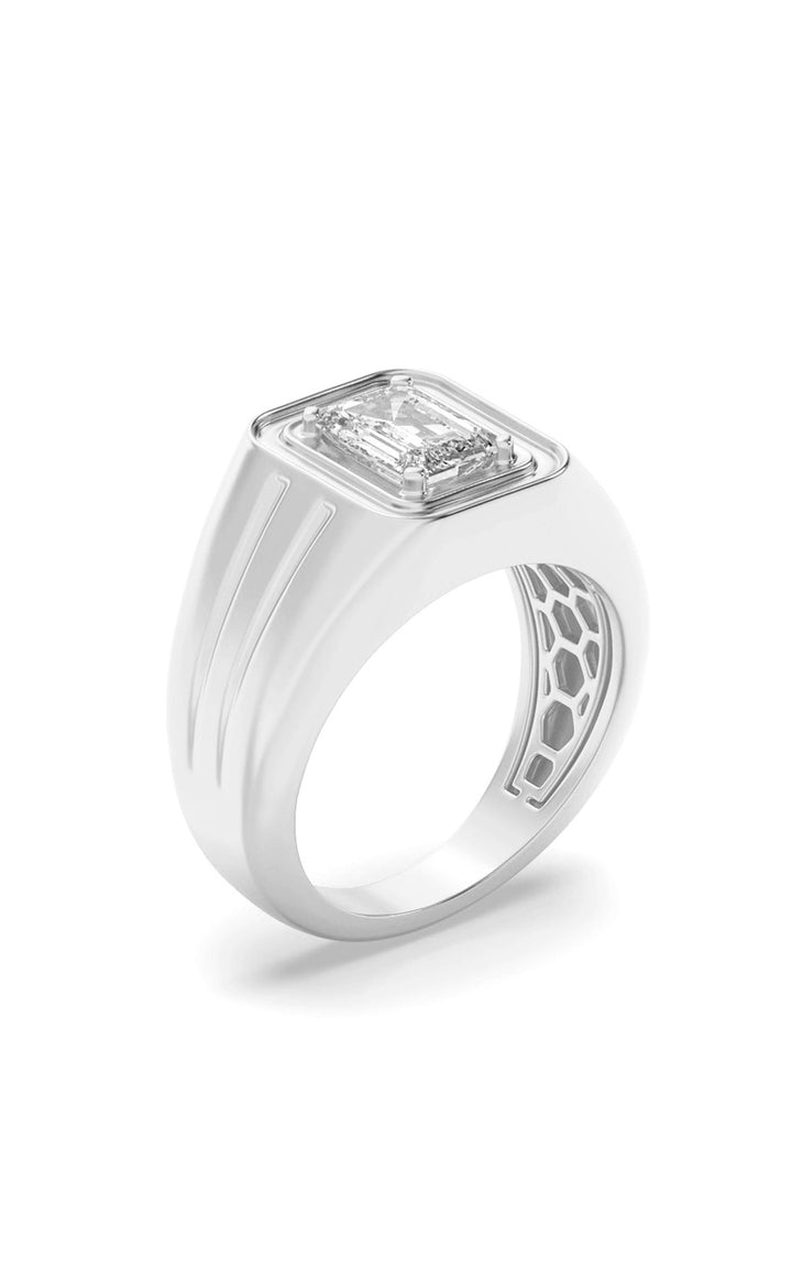 2Cttw Emerald Shaped Lab Grown Diamond (F/VS) Mens Ring in 14K White Gold