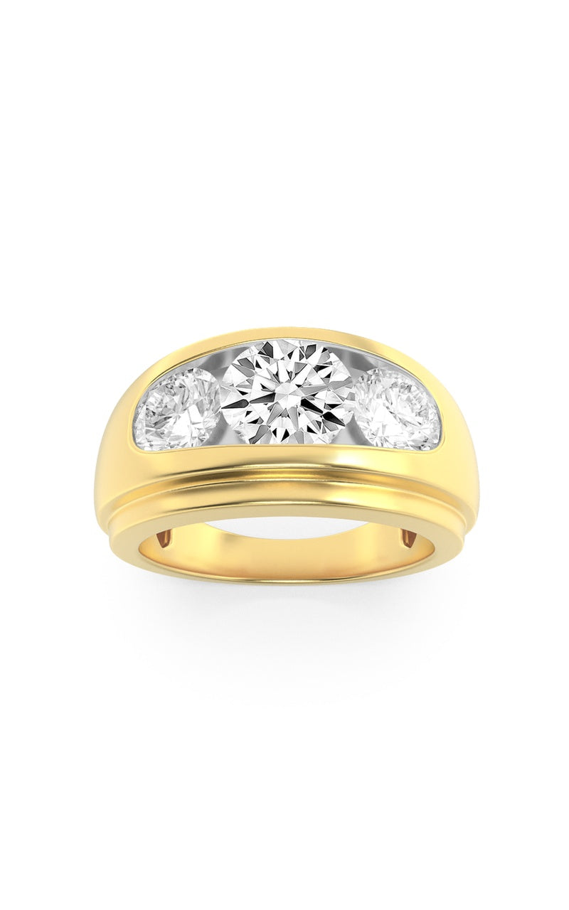 3Cttw Round Shaped Lab Grown Diamond (G/VS) Mens Ring in 14K Gold